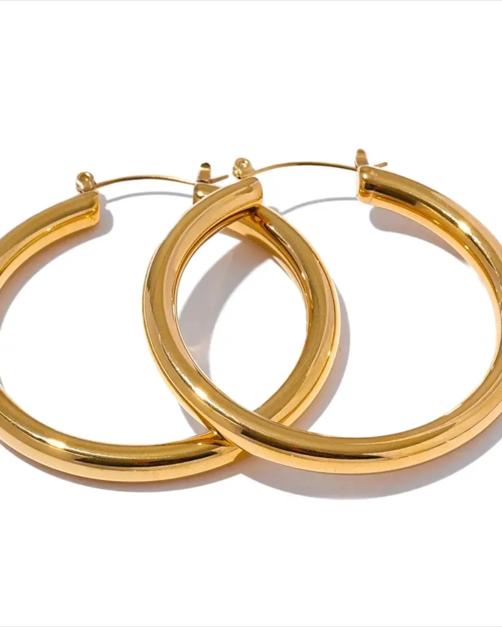 Large Hollow Hoop Earrings Hypoallergenic 18k Gold PVD 316L Stainless Steel by Poised Me Jewelry Studio