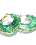 Green Marble Acrylic Hoop Earrings With 18K Gold PVD Plated Stainless Steel Trim For Women by Poised Me Jewelry Studio