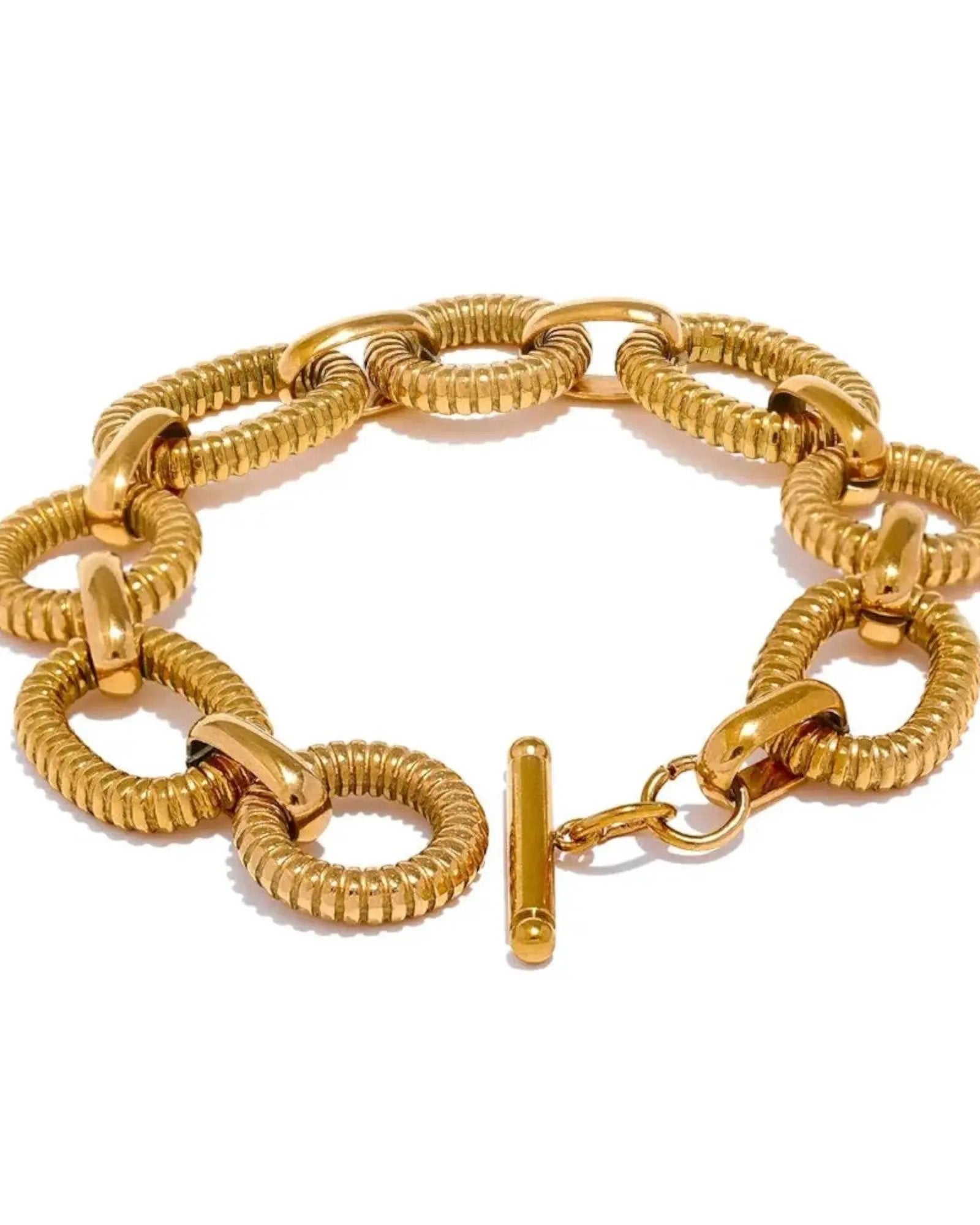 Textured Oval Chain Bracelet Unisex 18K Plated PVD Stainless Steel 316L by Poised Me Jewelry Studio