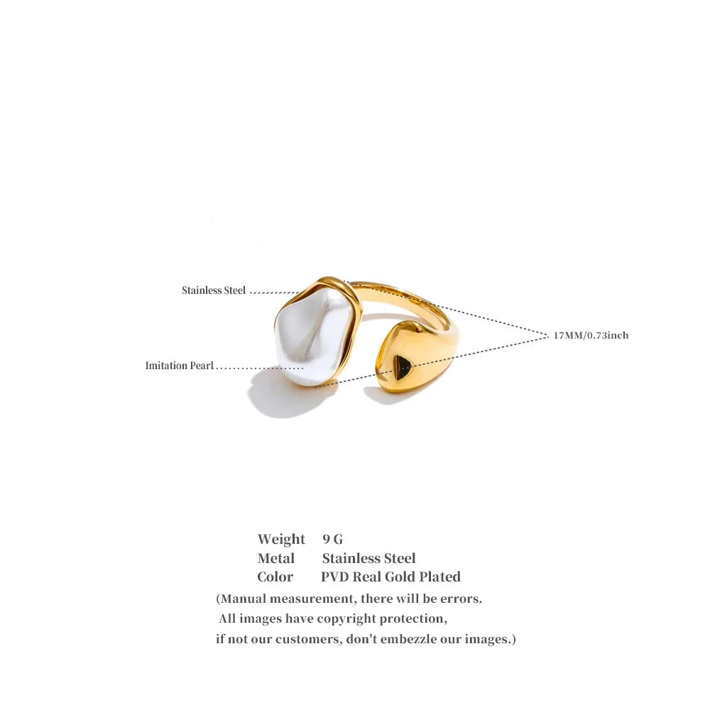 Size 7.5 Vintage Baroque Simulated Pearls Adjustable Ring Arrivals Stainless Steel Chic Charm Jewelry Wholesale Bijoux by PoisedMe