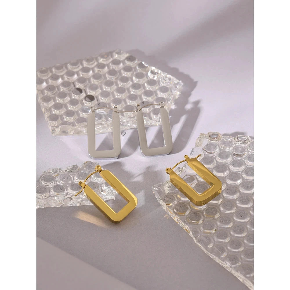 Trendy Stainless Steel Rose Gold Square Hoop Earrings for Women Simple Metal 18 K Plated Fashion Charm Jewelry Gift by PoisedMe