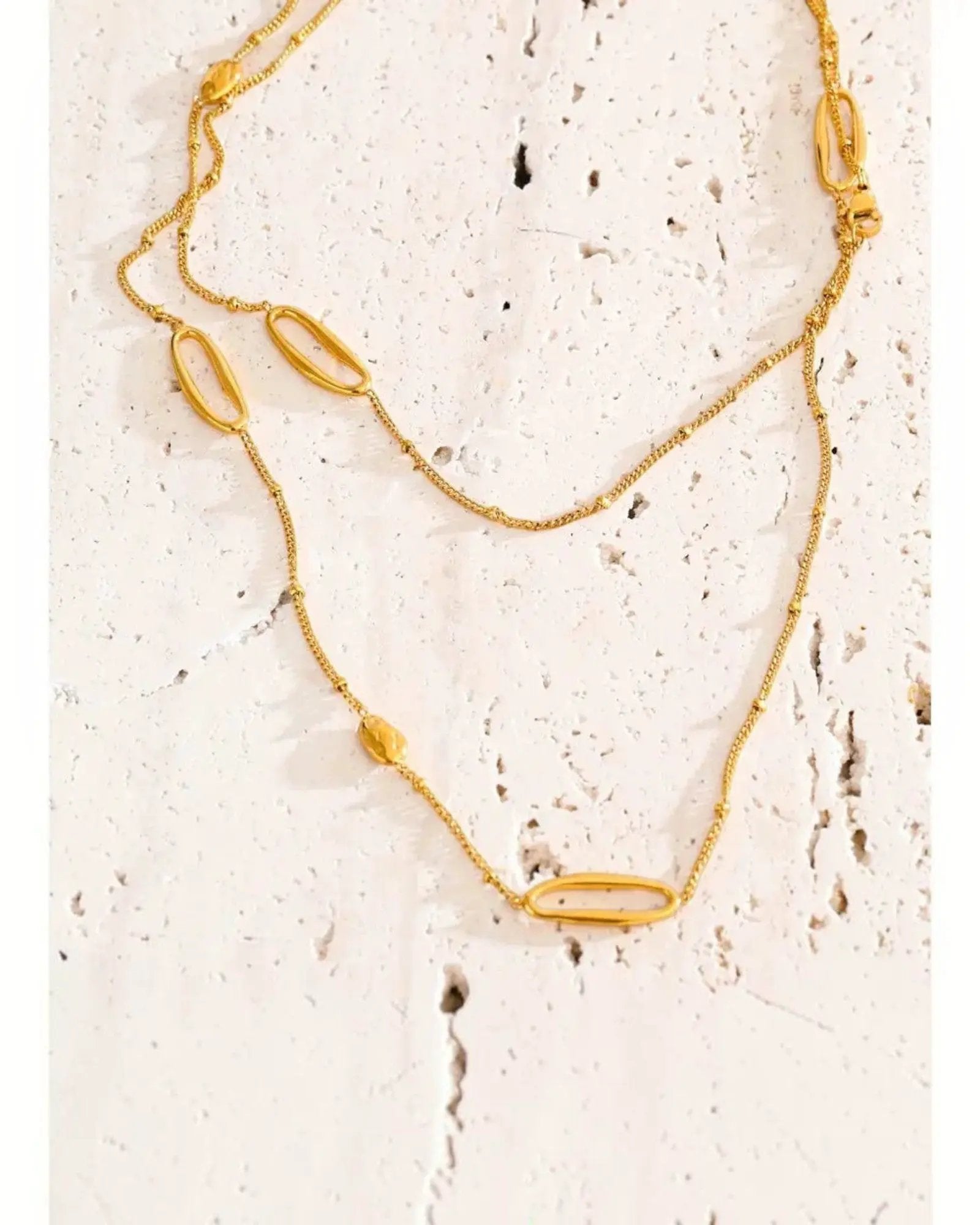 Oval Sweater Chain Long 18K Gold PVD Plated Stainless Steel Necklace 88cm by Poised Me Jewelry Studio