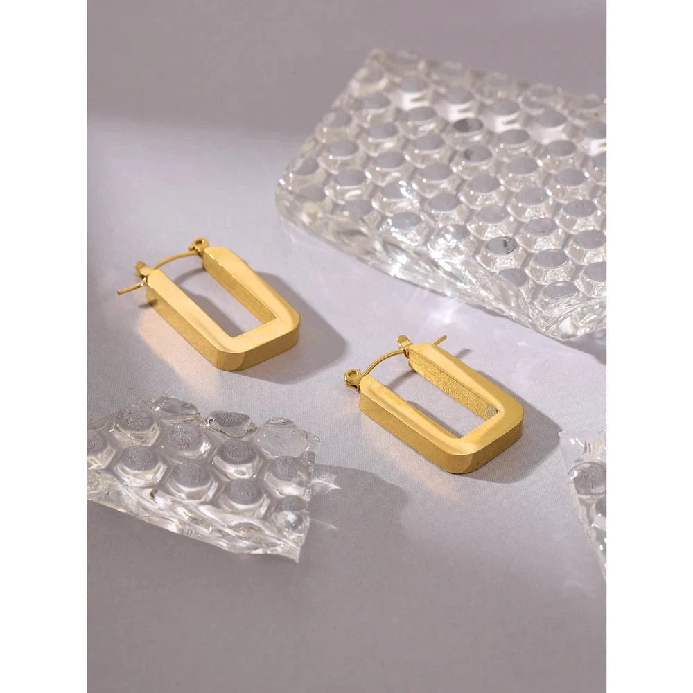 Trendy Stainless Steel Rose Gold Square Hoop Earrings for Women Simple Metal 18 K Plated Fashion Charm Jewelry Gift by PoisedMe