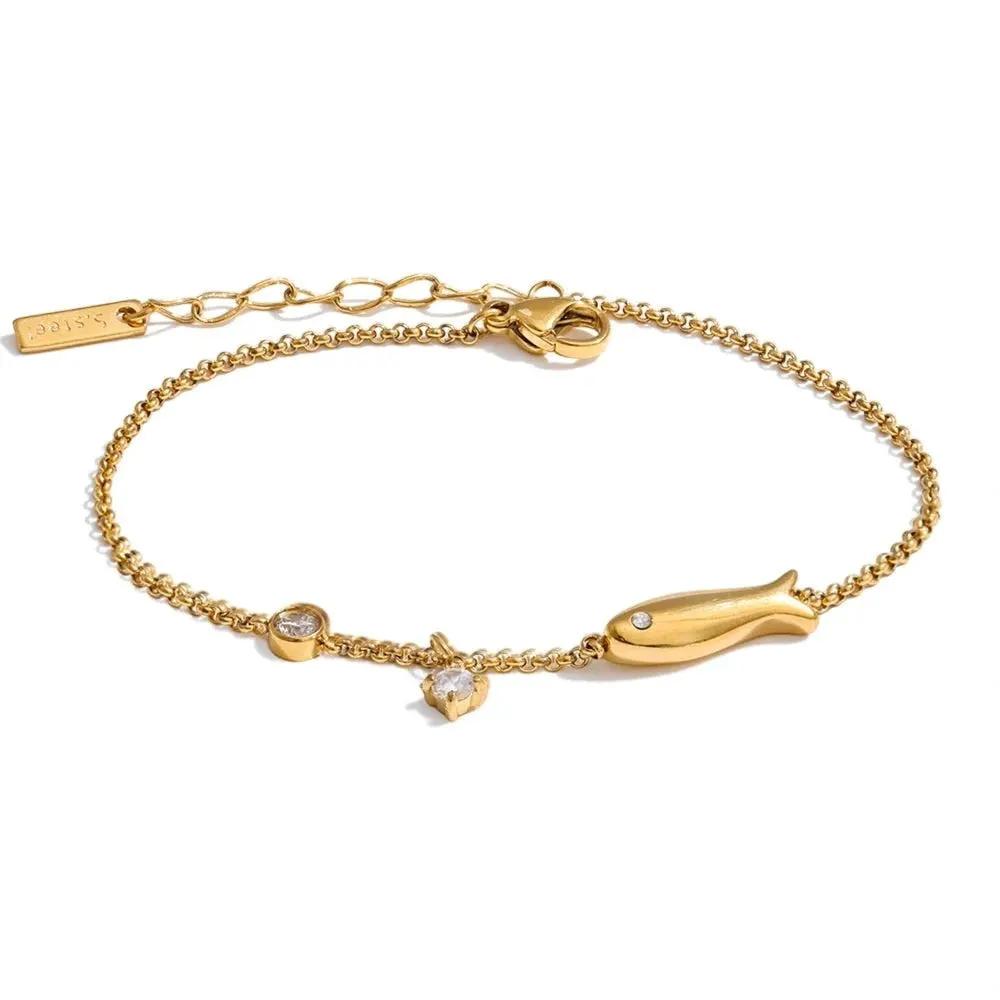 Minimalist Fish Chain Zirconia Bracelet Waterproof PVD Plated Stainless Steel by Poised Me Jewelry Studio