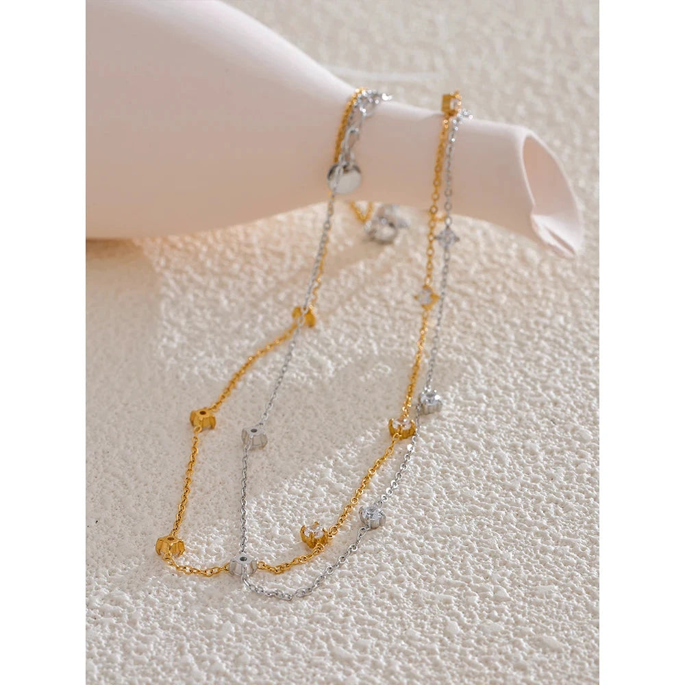 Stainless Steel Cubic Zirconia Necklace Anklet Bracelet Rust Proof Attractive Classic Bling Chic Thin Chain Jewelry by PoisedMe