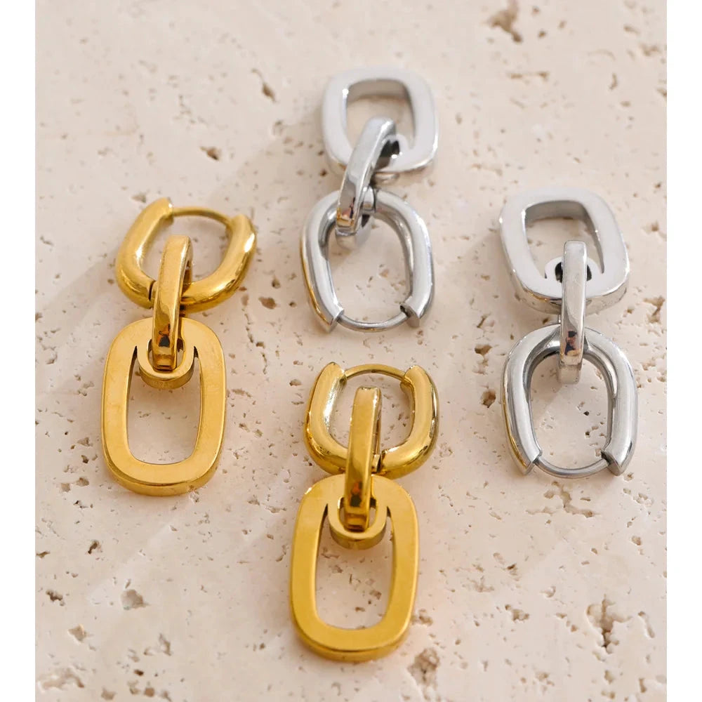 Daily 316 Stainless Steel Rectangle Drop Dangle Earrings for Women Statement Minimalist High Quality Jewelry Wholesale by PoisedMe