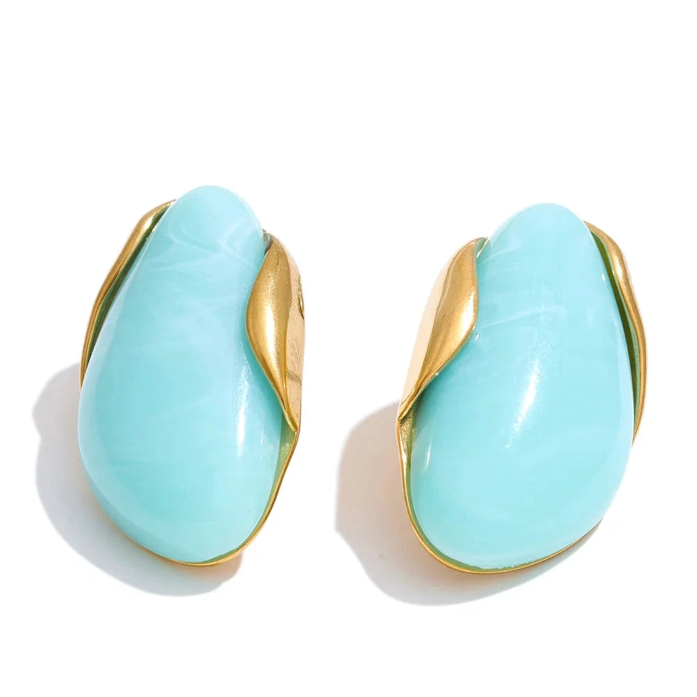 Resin Geometric Stud Earrings For Women 18K Gold Plated Stainless Steel by PoisedMe