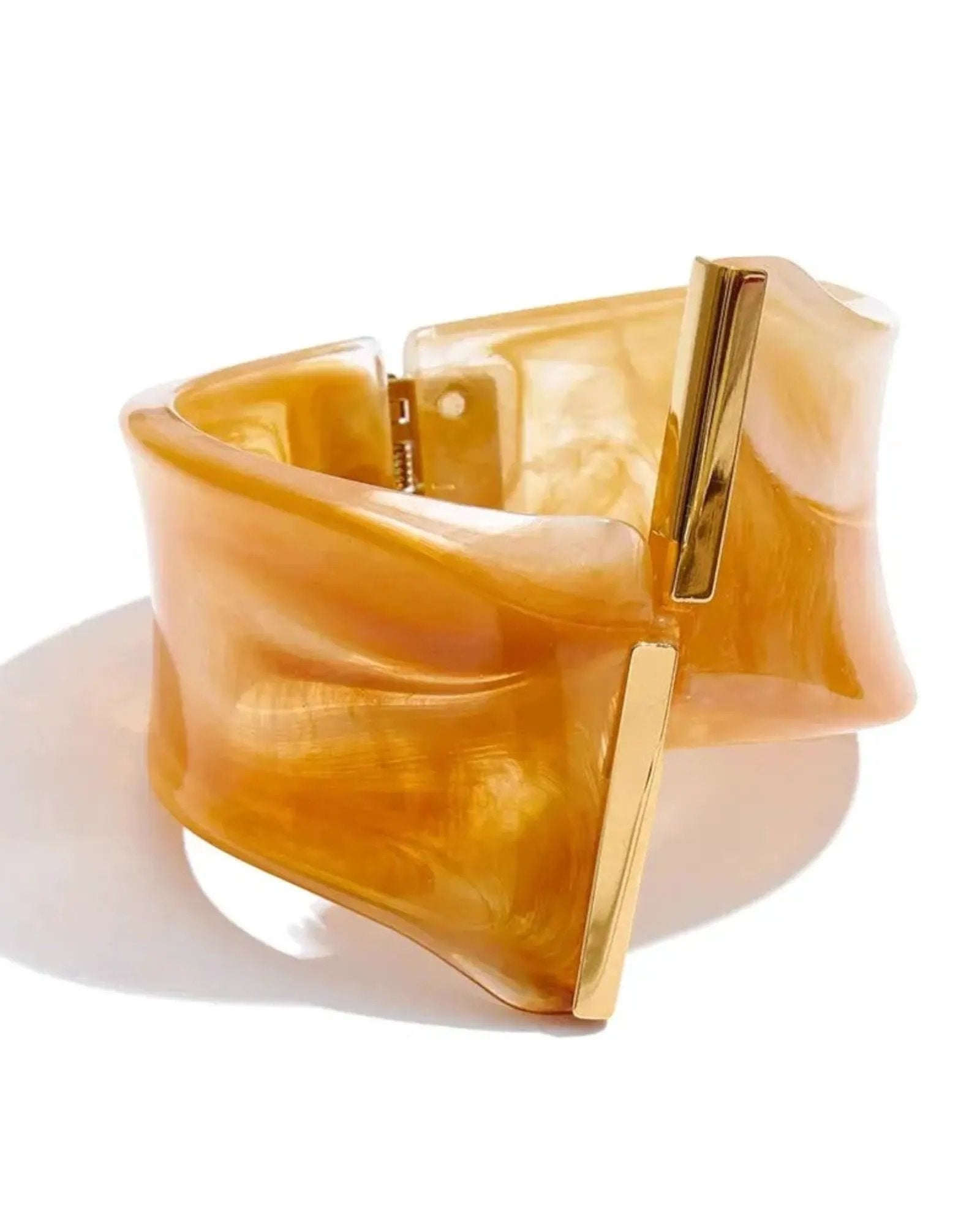 Marble Acrylic Cuff Bracelet With Gold Bar Accents 62mm 18k PVD Plated Stainless Steel by Poised Me Jewelry Studio