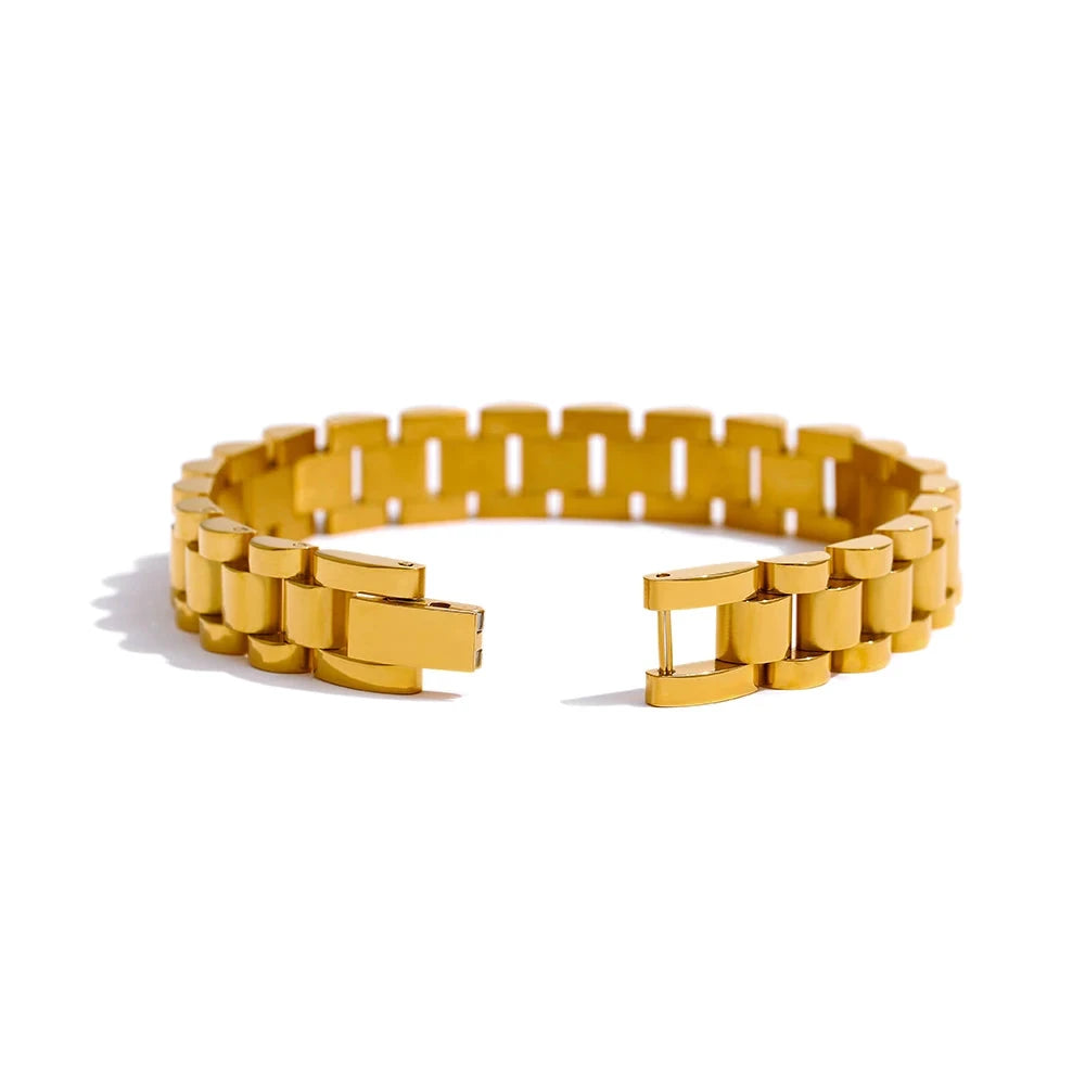 Chain Bracelet Simple 18K Plated Stainless Steel Heavy Metal Texture Fashion Jewelry Men Bijoux Femme Party Waterproof by PoisedMe