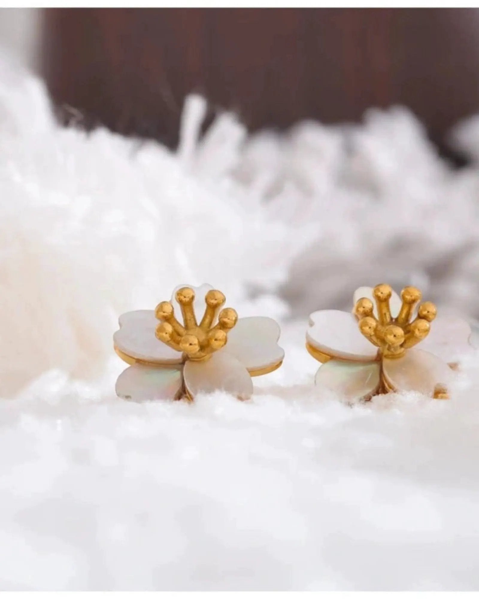 Golden Shell Flower Stud Earrings For Women Stainless Steel Hypoallergenic by Poised Me Jewelry Studio