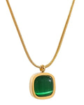 Green Opal Square Pendant Necklace — Minimalist 18k Gold Plated PVD Stainless Steel by Poised Me Jewelry Studio
