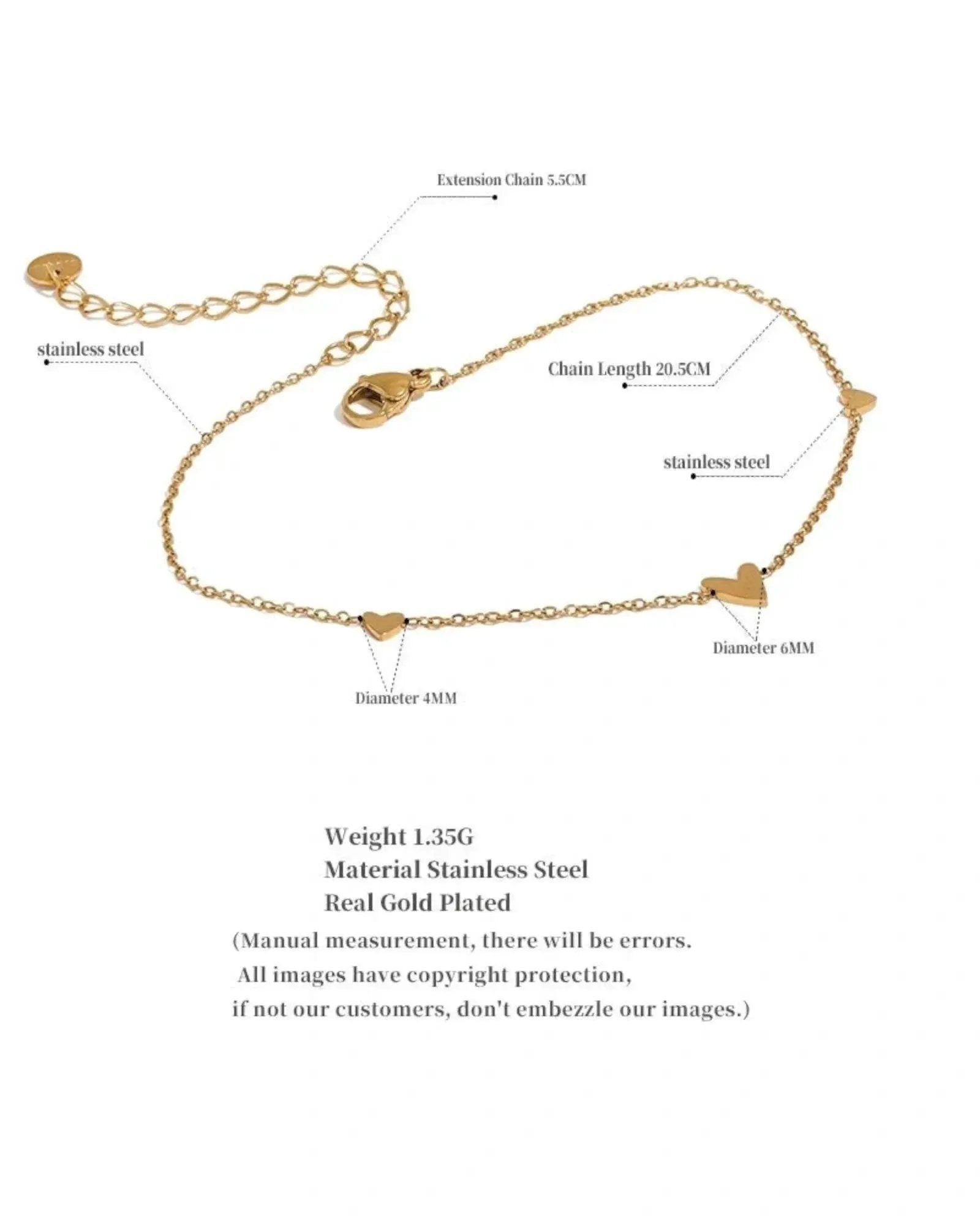 Delicate Heart Anklet, 18K Gold PVD Plated Stainless Steel&nbsp;for Women Rust-Proof by Poised Me Jewelry Studio