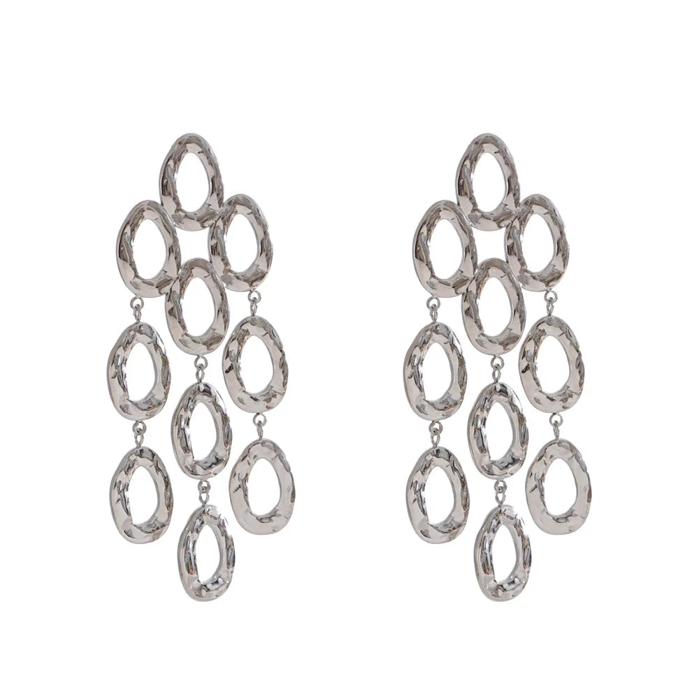 Gold &amp; Silver Dangle Statement Earrings – 18K Plated Stainless Steel | Drop Oval Design, Waterproof Hypoallergenic Jewelry for Women by PoisedMe