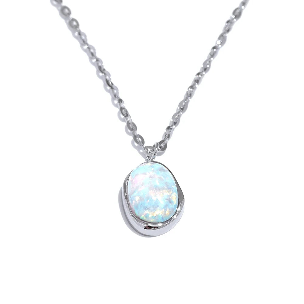 Exquisite Stylish Processed Opal Stone Minimalist Small Chic Pendant Necklace 18k Gold Plated Jewelry for Women Gift by PoisedMe