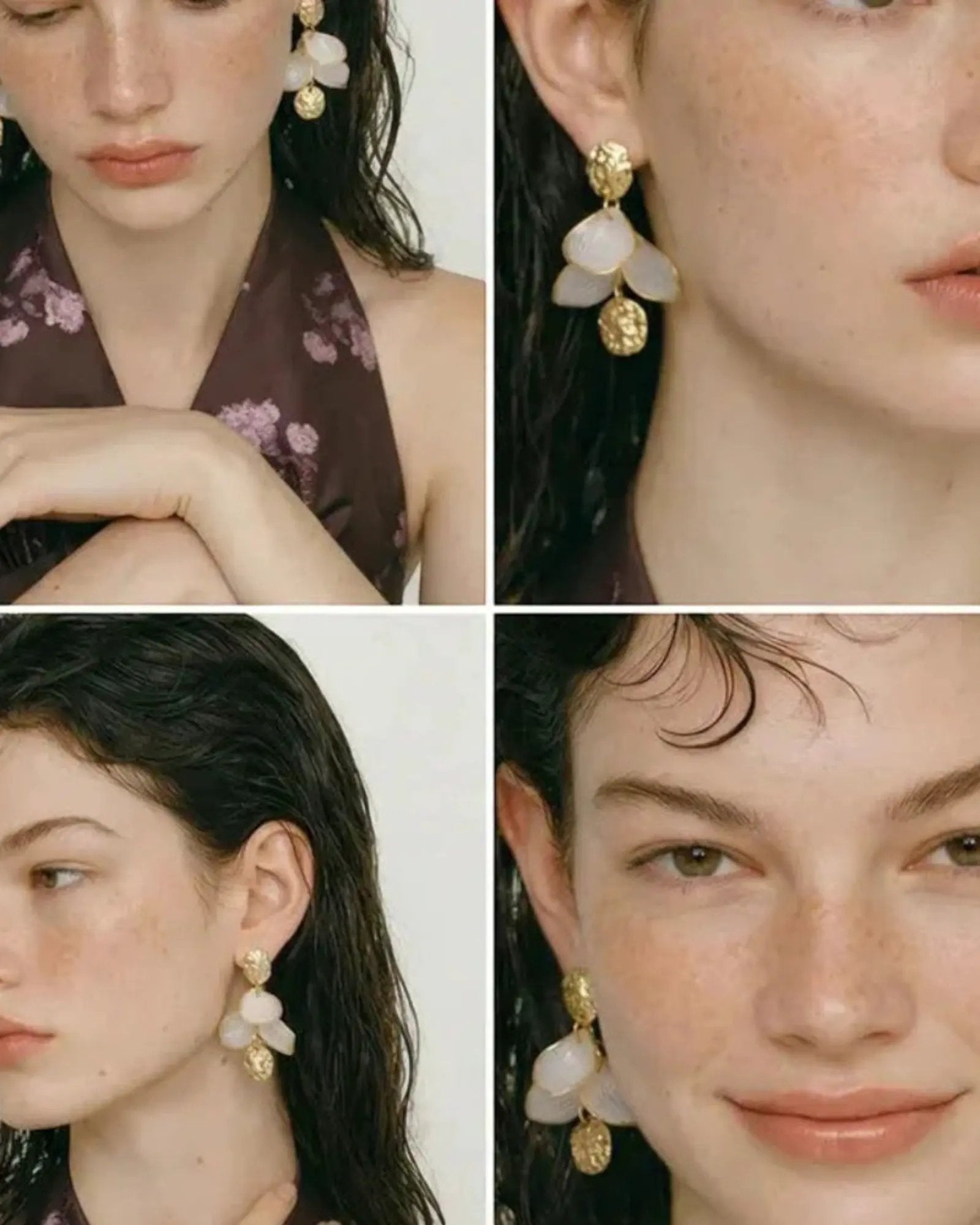 Flower Petal Drop Resin Acrylic 18K Gold PVD Plated Stainless Steel Earrings by Poised Me Jewelry Studio