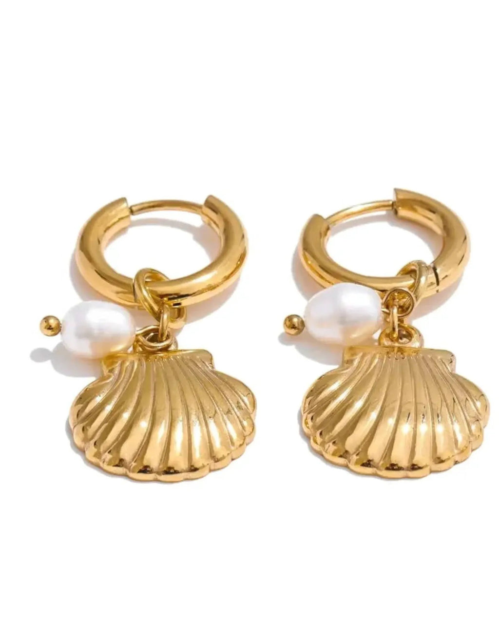 Ocean Style Natural Pearl Conch Shell Starfish Hoop 18K Plated PVD Stainless Steel Earrings Set For Women by Poised Me Jewelry Studio