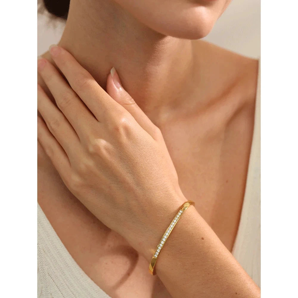 Two Shape Round Square Colorful Cubic Zirconia Stainless Steel Bracelet by PoisedMe