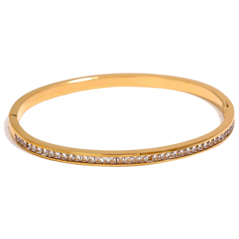 Two Shape Round Square Colorful Cubic Zirconia Stainless Steel Bracelet by PoisedMe