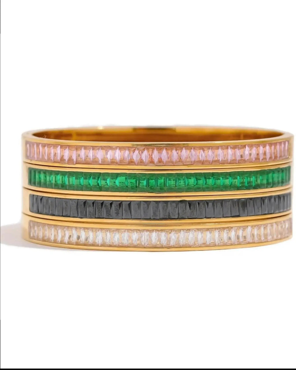 Emerald Green Cubic Zirconia Bangle Bracelet For Women 18K Gold Plated Steel by Poised Me Jewelry Studio