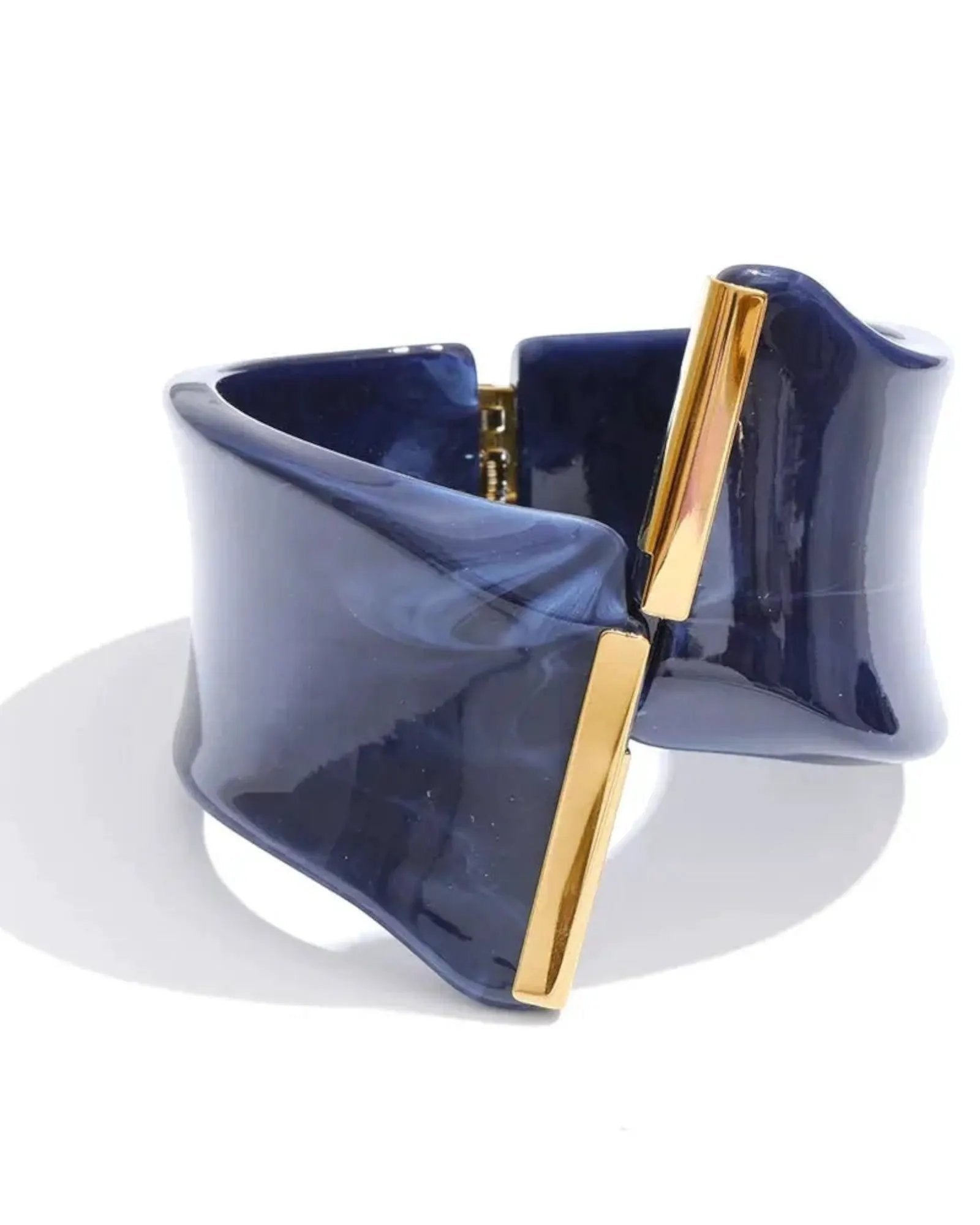 Marble Acrylic Cuff Bracelet With Gold Bar Accents 62mm 18k PVD Plated Stainless Steel by Poised Me Jewelry Studio