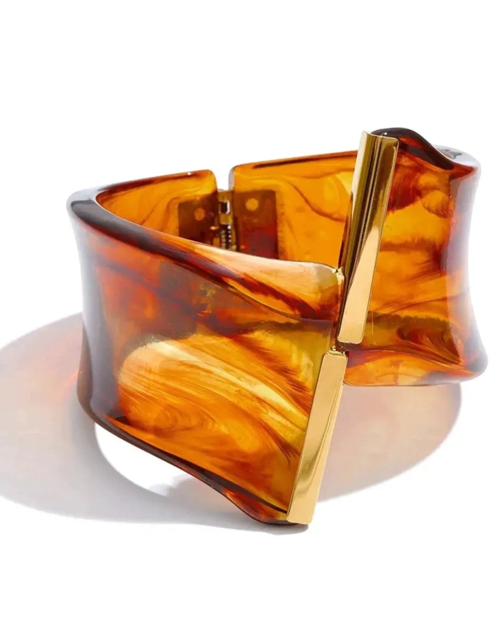 Marble Acrylic Cuff Bracelet With Gold Bar Accents 62mm 18k PVD Plated Stainless Steel by Poised Me Jewelry Studio