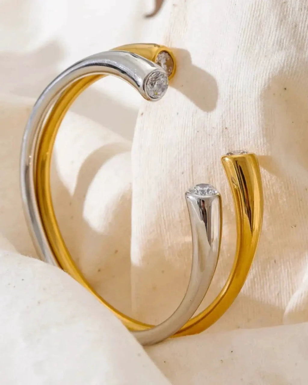 Cubic Zirconia 18K Gold PVD Plated Stainless Steel Open Cuff 60mm Bracelet For Women by Poised Me Jewelry Studio
