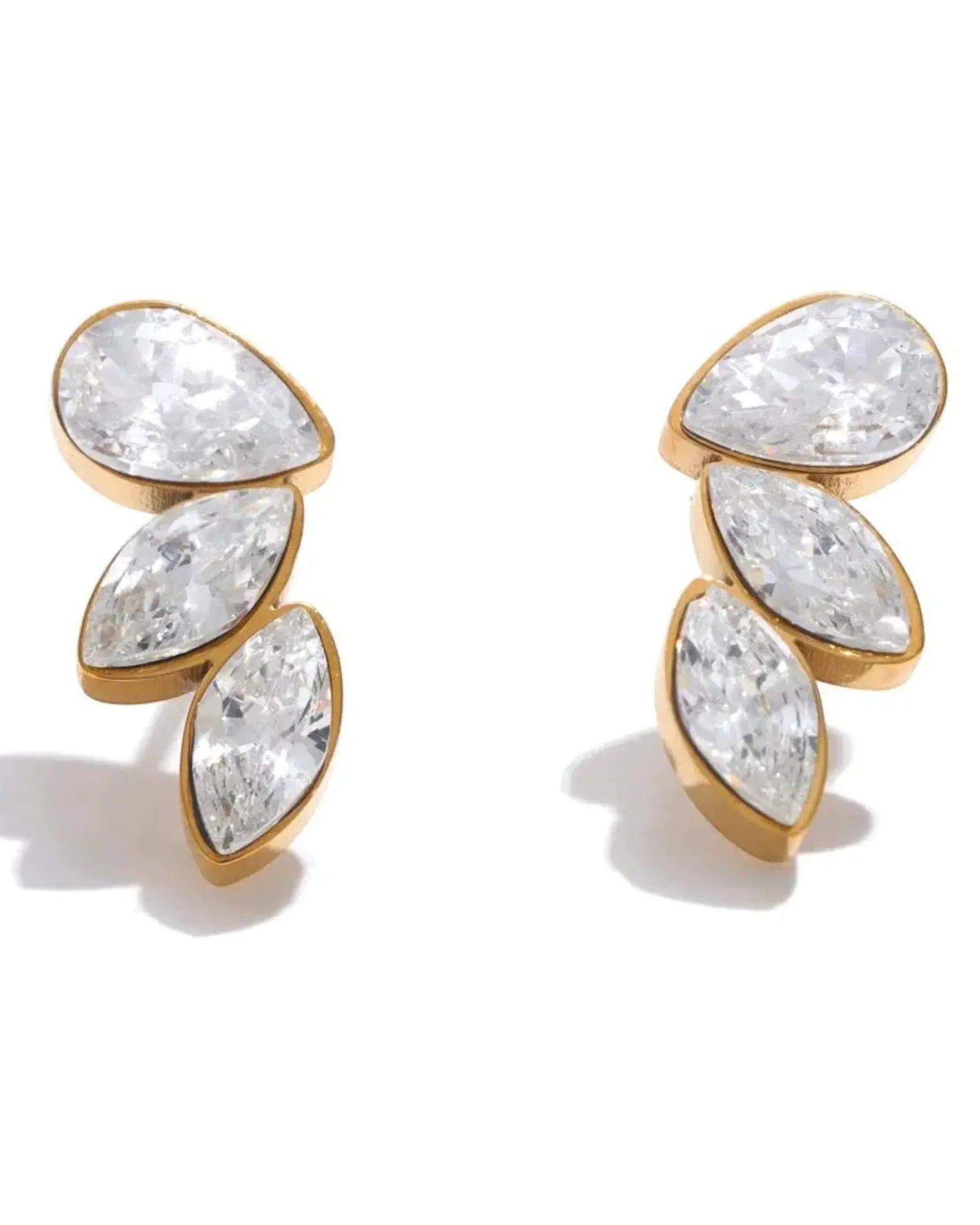 Shiny Cubic Zirconia Wing Stud Earrings Waterproof 18K Plated PVD Stainless Steel For Women by Poised Me Jewelry Studio