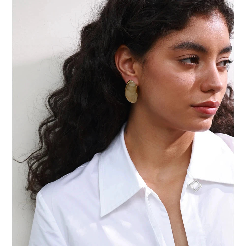 Resin Geometric Stud Earrings For Women 18K Gold Plated Stainless Steel by PoisedMe