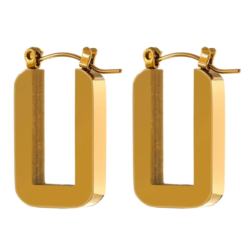 Trendy Stainless Steel Rose Gold Square Hoop Earrings for Women Simple Metal 18 K Plated Fashion Charm Jewelry Gift by PoisedMe