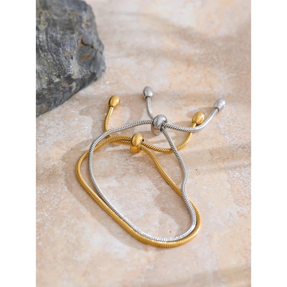 Adjustable Snake Chain Bracelet – 18K Gold or Platinum Plated Stainless Steel | Minimalist Waterproof Jewelry Gift for Women by PoisedMe