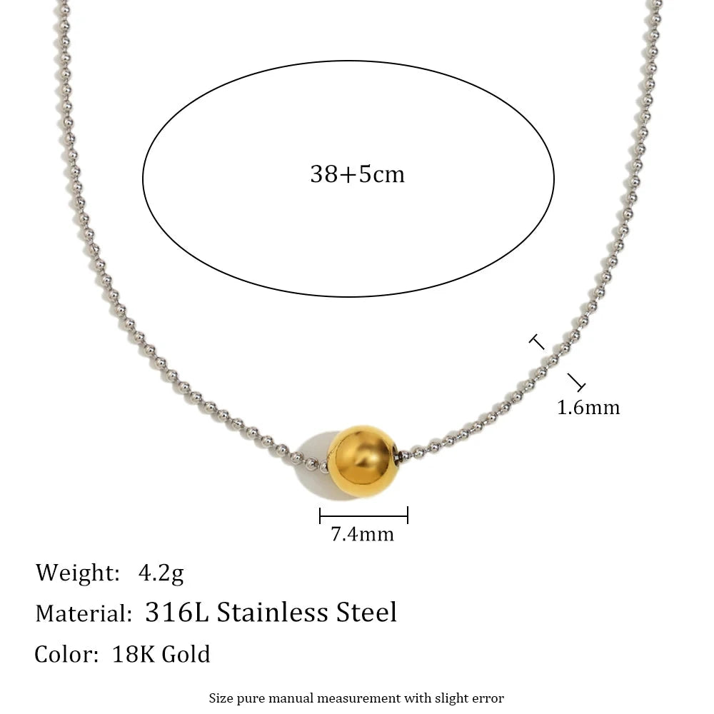 Unique 316L Stainless Steel Round Bead Chain Necklace Party Trend Waterproof Jewelry For Women's Neck Jewelry Gift by PoisedMe