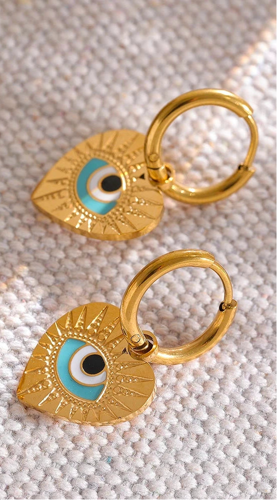 Stainless Steel Turkey Evil Eye Hoop Earrings Trendy Fashion Jewelry for Women Charm Bijoux by PoisedMe
