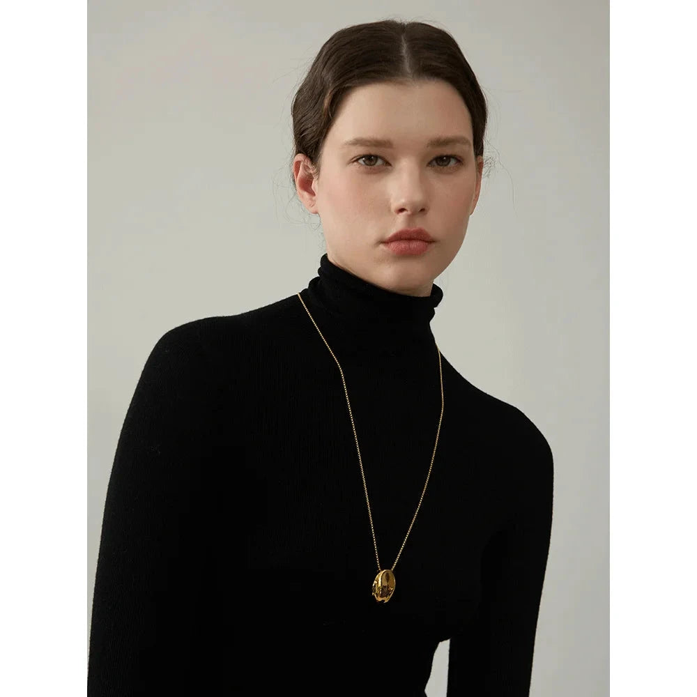 70cm Minimalist Long Unisex Sweater Chain Jewelry 316l Stainless Steel Oval Pendant Necklace for Men Women Waterproof by PoisedMe