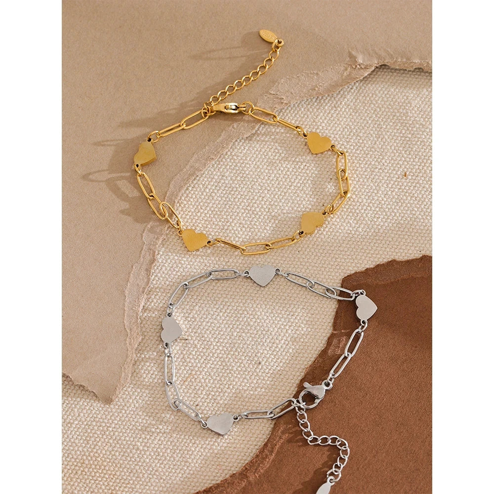 Fashion Stainless Steel Heart Handmade Chain Bracelet Bangle Waterproof Daily Charm Wrist Jewelry Bijoux Femme by PoisedMe