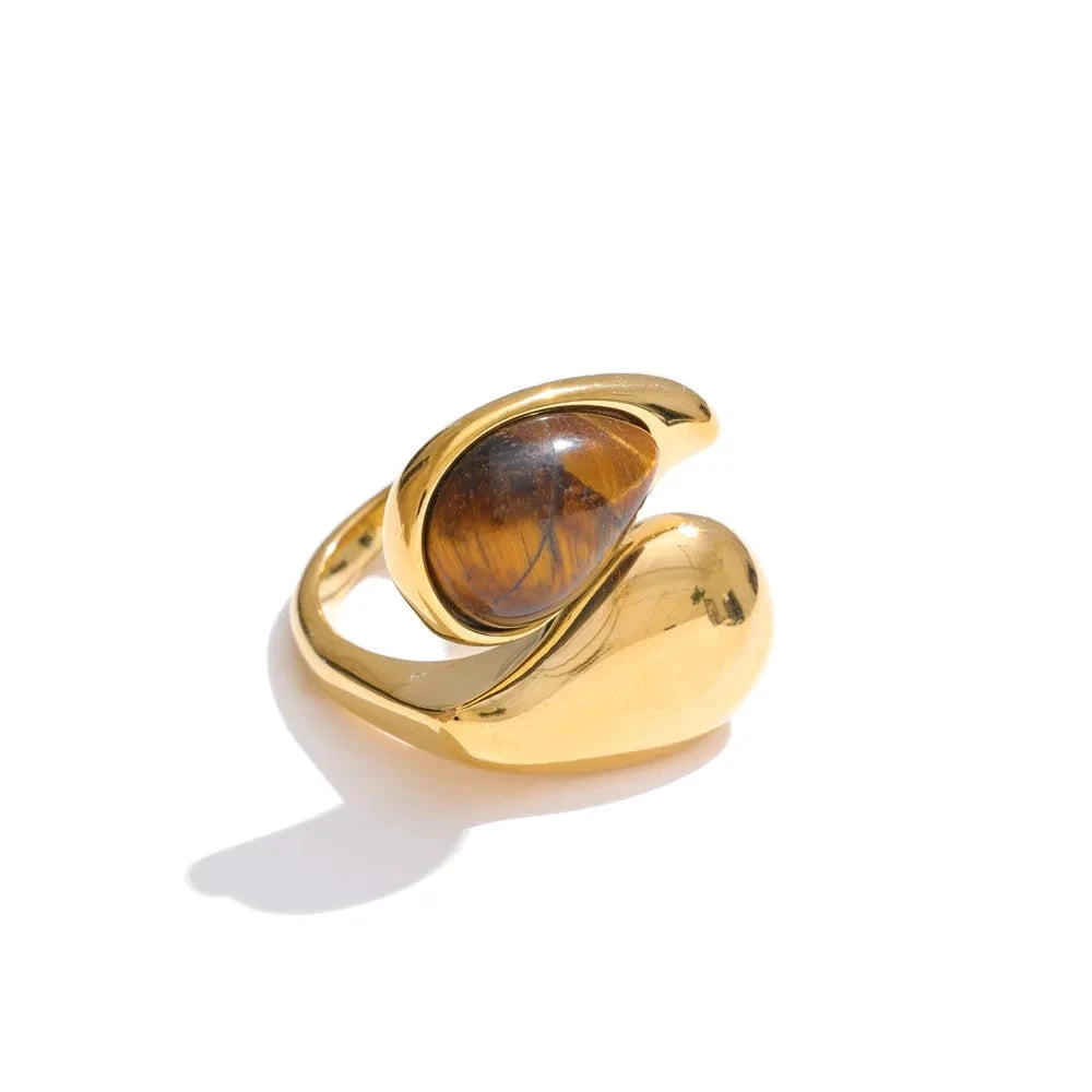 Fashion Imitation Pearl Water Drop Finger Ring Women 316L Stainless Steel Elegant Gold Platinum Plated Jewelry by PoisedMe
