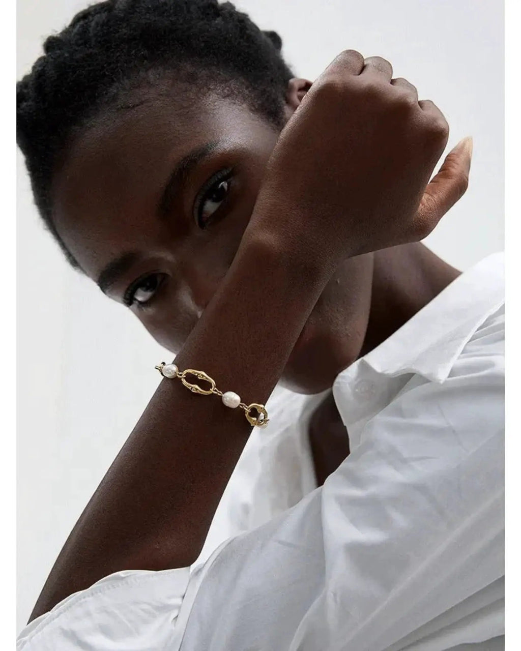 Freshwater Pearl And Metal Chain Necklace With 18K PVD Plated Accent by Poised Me Jewelry Studio