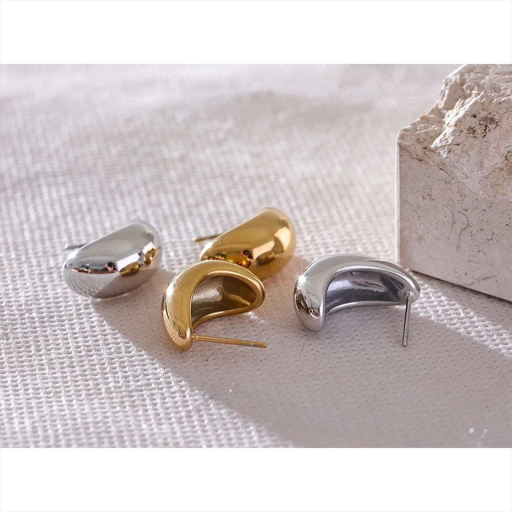 Smooth Stainless Steel Metal Geometric Fashion Daily Earrings Texture Charm Gold Platinum Color Plated Jewelry Waterproof by PoisedMe