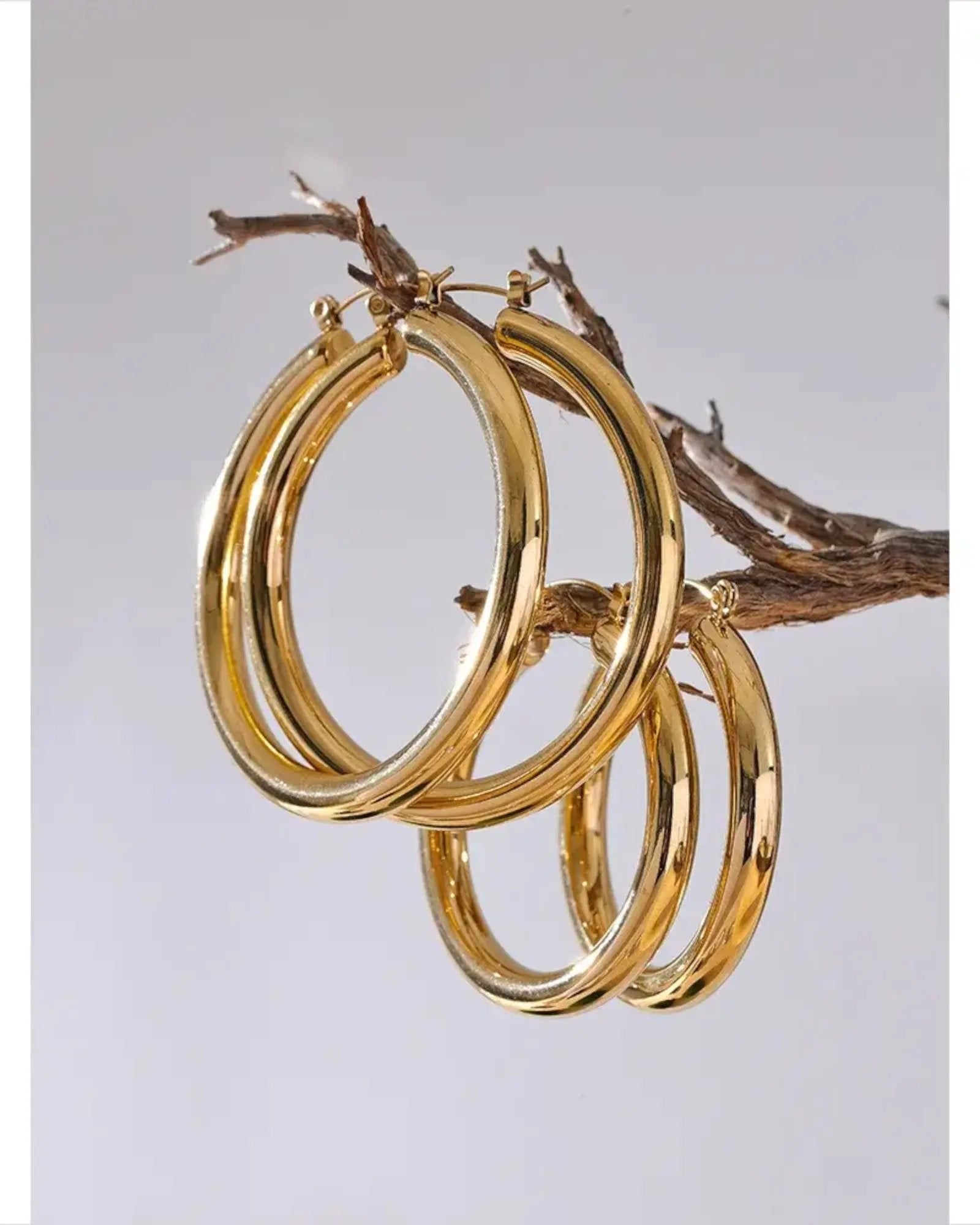 Large Hollow Hoop Earrings Hypoallergenic 18k Gold PVD 316L Stainless Steel by Poised Me Jewelry Studio