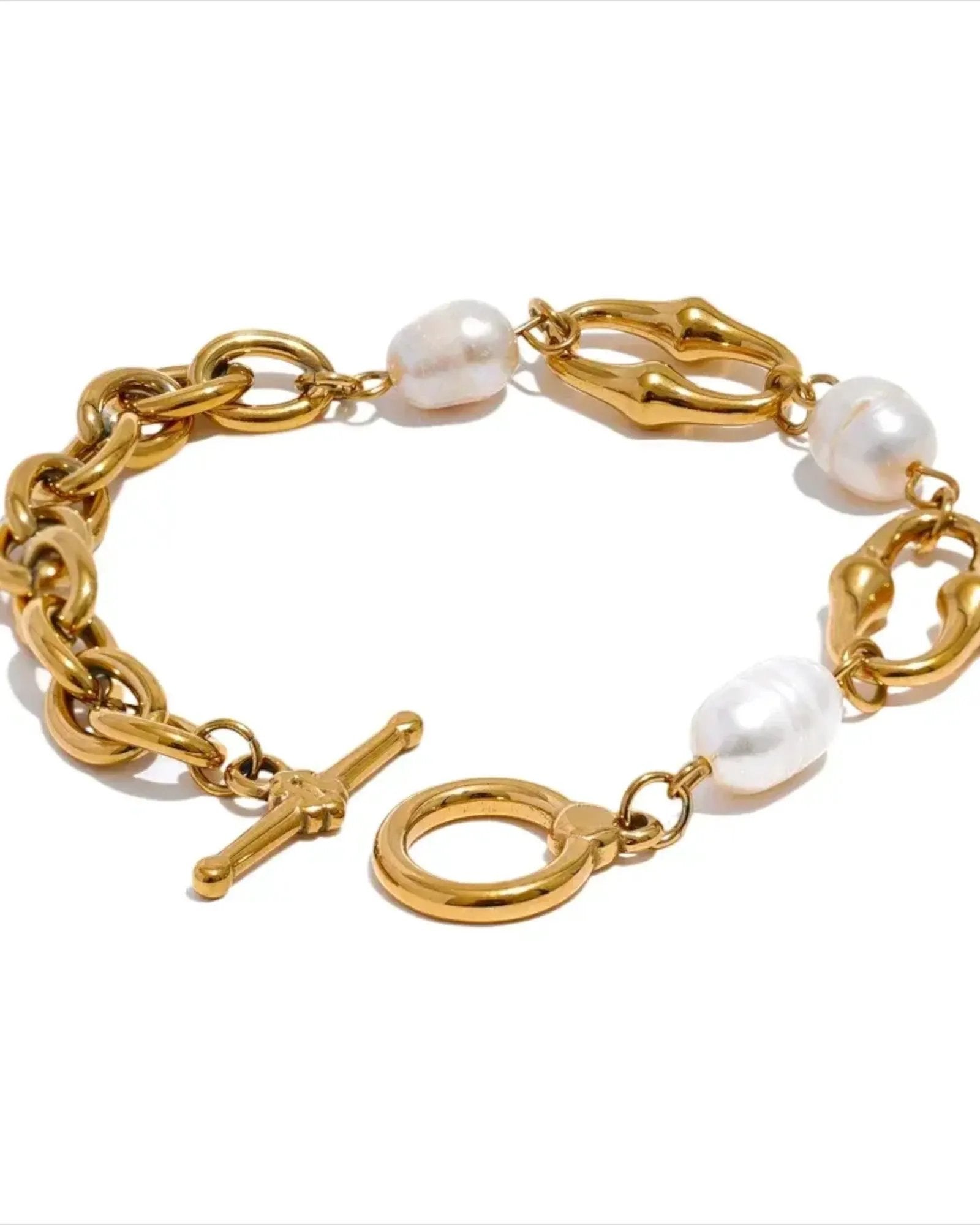 Freshwater Pearl And Metal Chain Necklace With 18K PVD Plated Accent by Poised Me Jewelry Studio