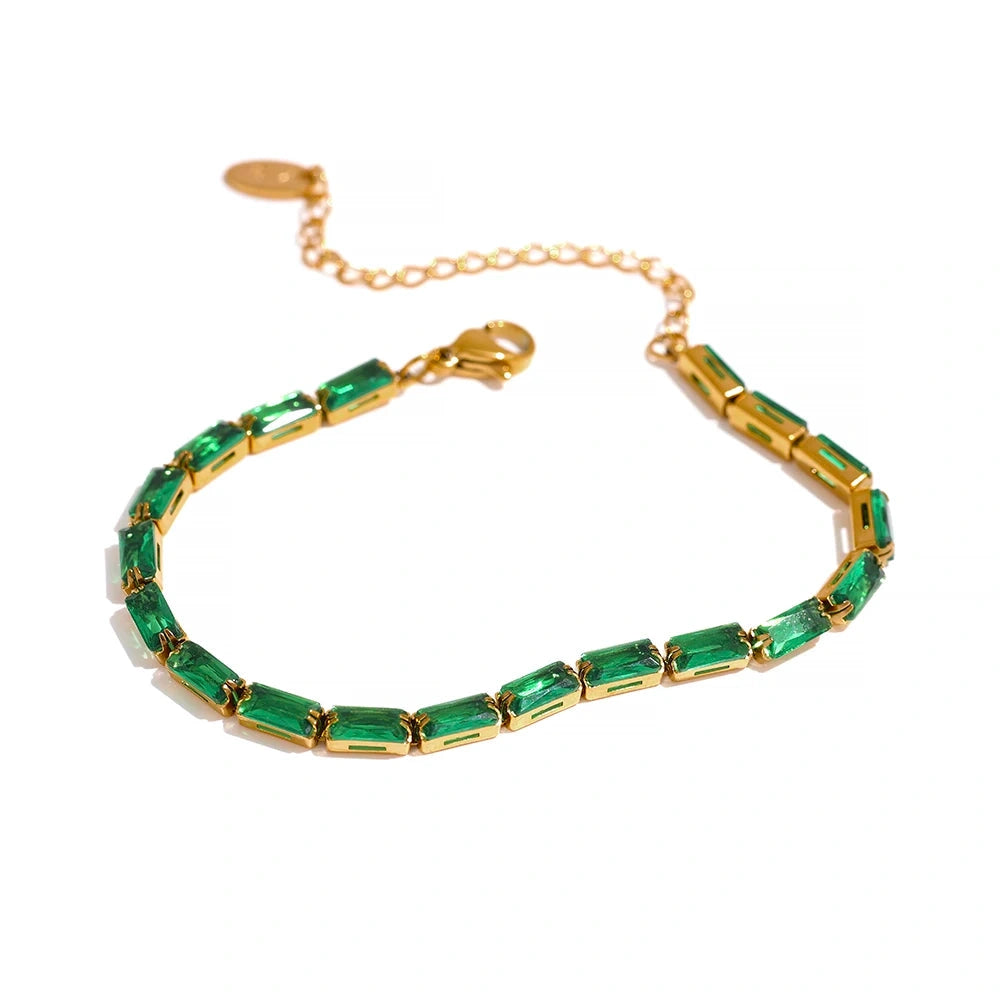 Waterproof Fashion White Green Cubic Zirconia Stainless Steel Gorgeous Necklace Bracelet Elegant Charm Jewelry Sets Women by PoisedMe