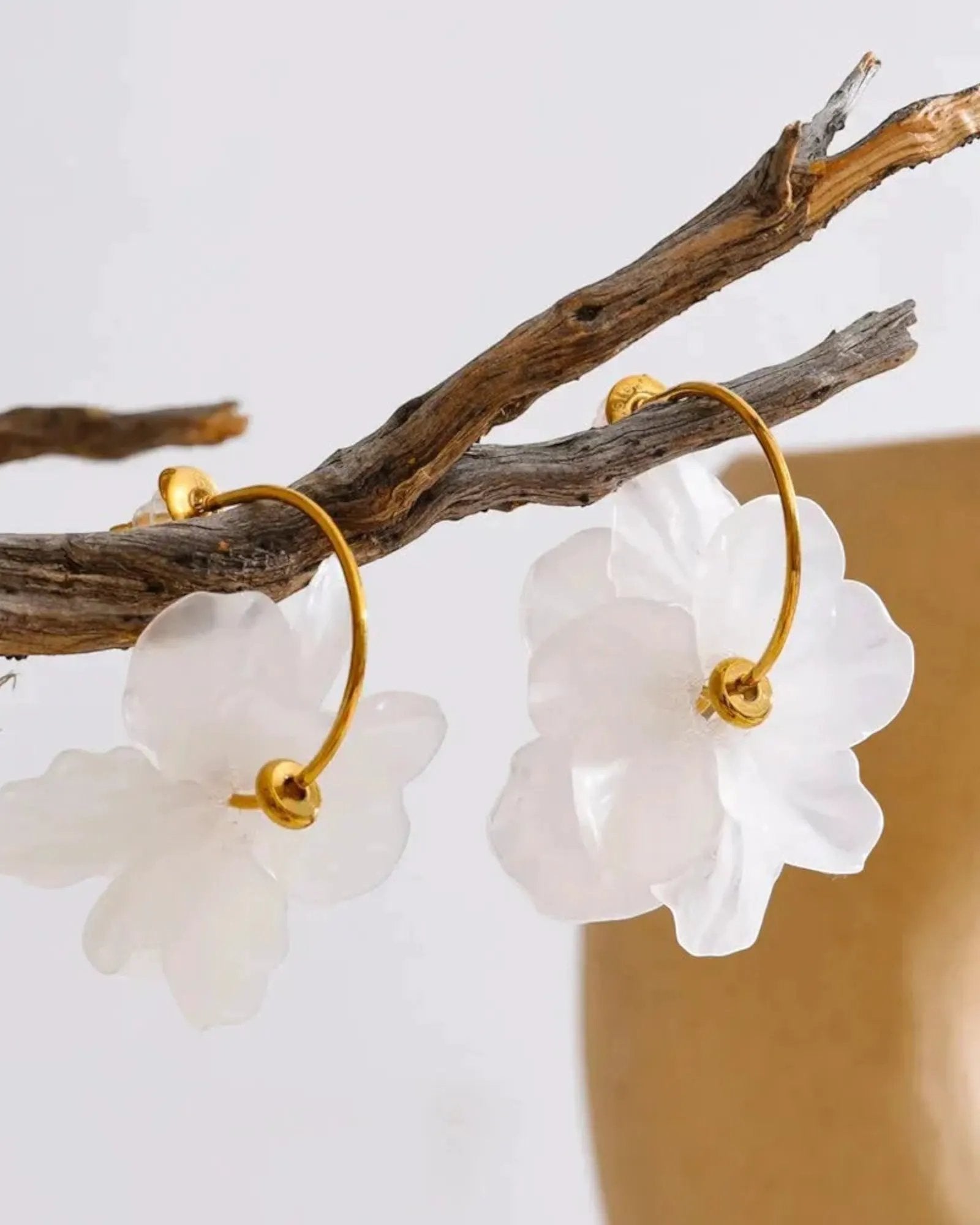 Flower Petal Drop Resin Acrylic 18K Gold PVD Plated Stainless Steel Earrings Multi Color by Poised Me Jewelry Studio