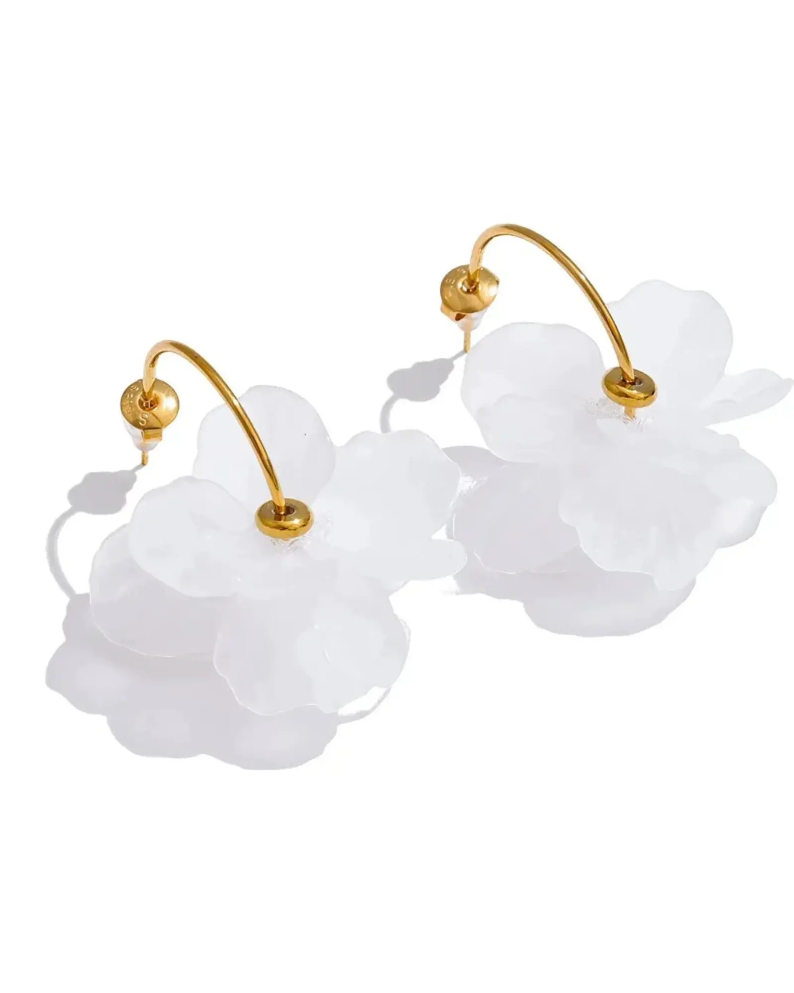 Flower Petal Drop Resin Acrylic 18K Gold PVD Plated Stainless Steel Earrings Multi Color by Poised Me Jewelry Studio