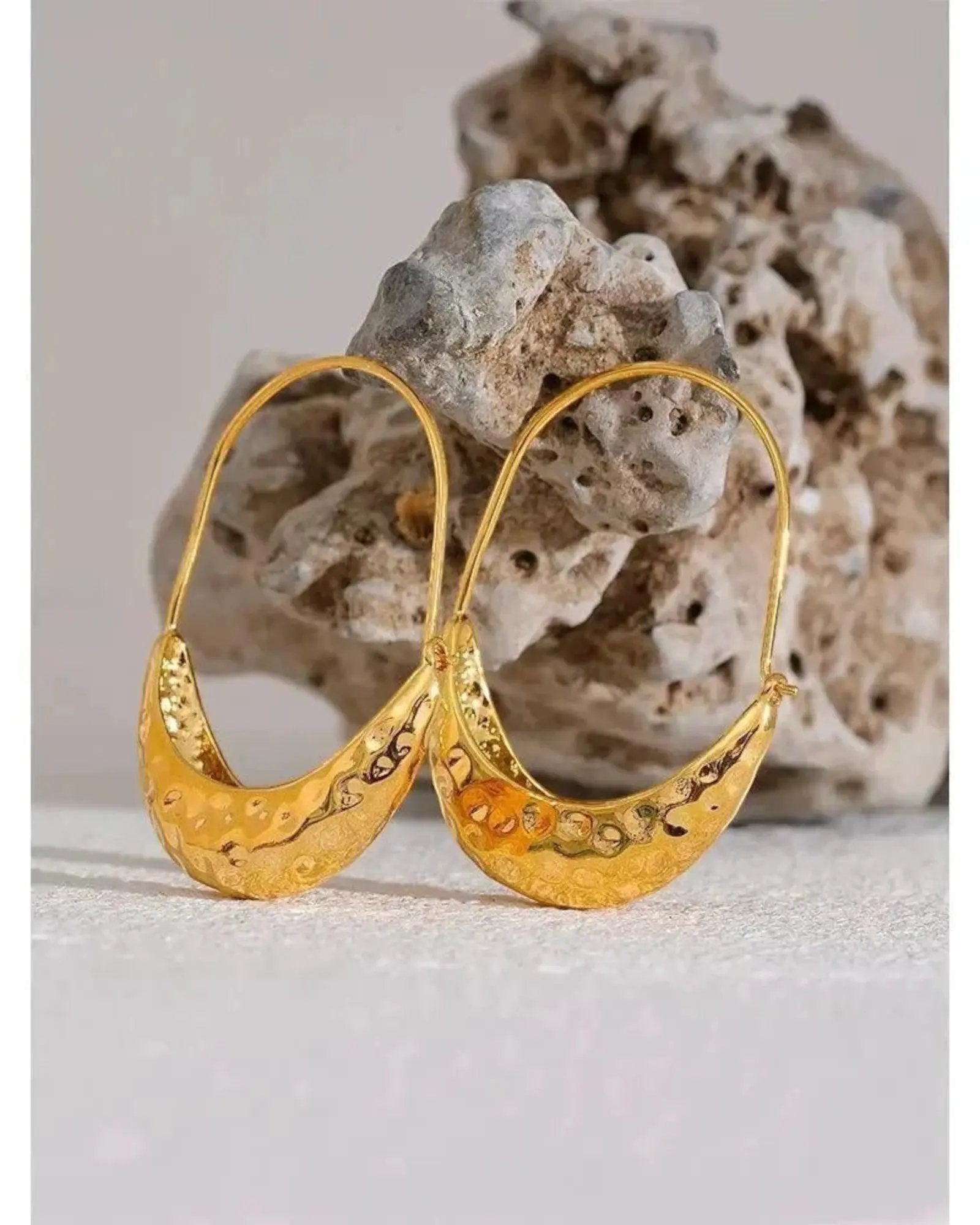 Golden Drop Hoop 18K Gold PVD Plated Stainless Steel Earrings Tarnish Free Minimalist Jewelry by Poised Me Jewelry Studio
