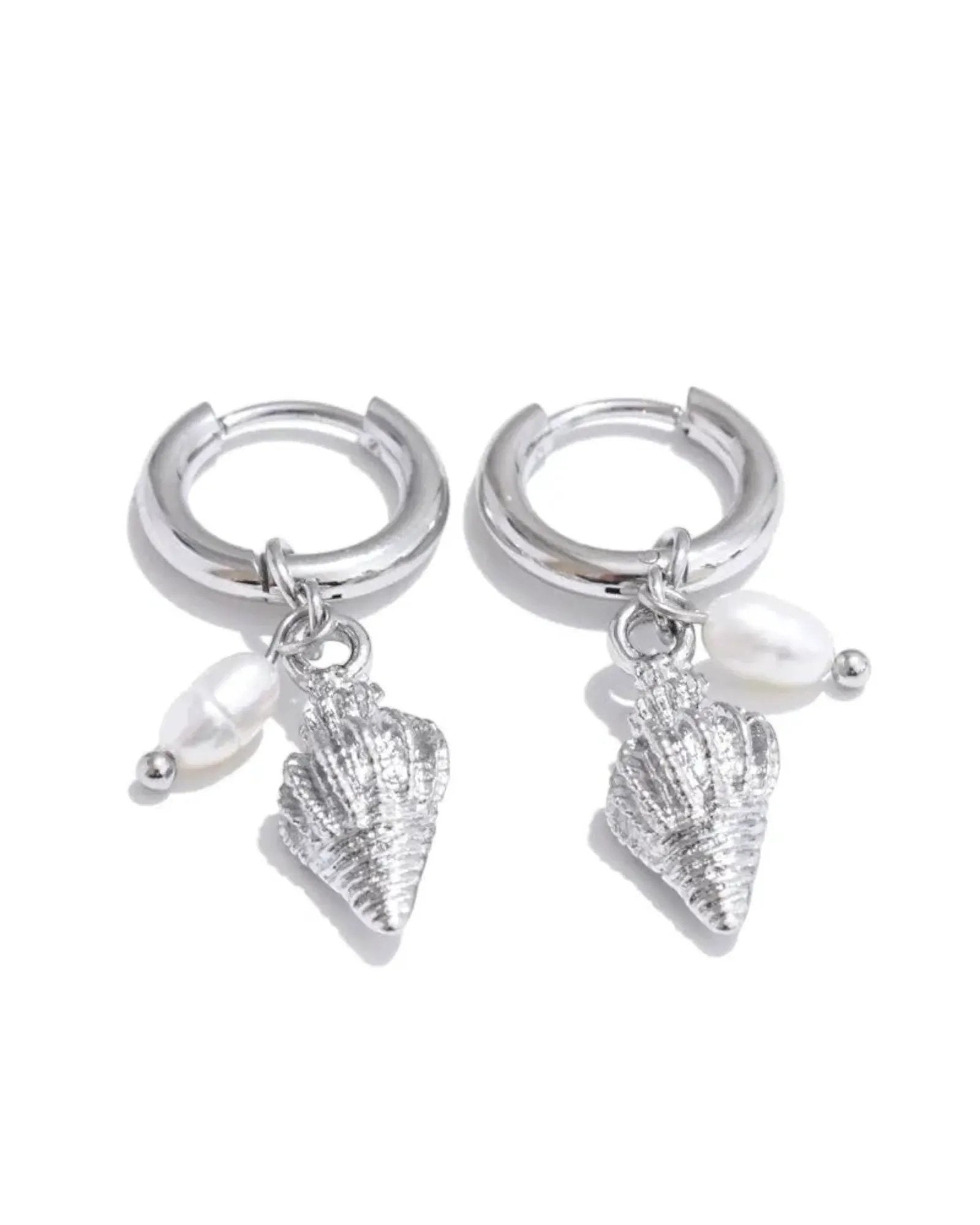 Ocean Style Natural Pearl Conch Shell Starfish Hoop 18K Plated PVD Stainless Steel Earrings Set For Women by Poised Me Jewelry Studio