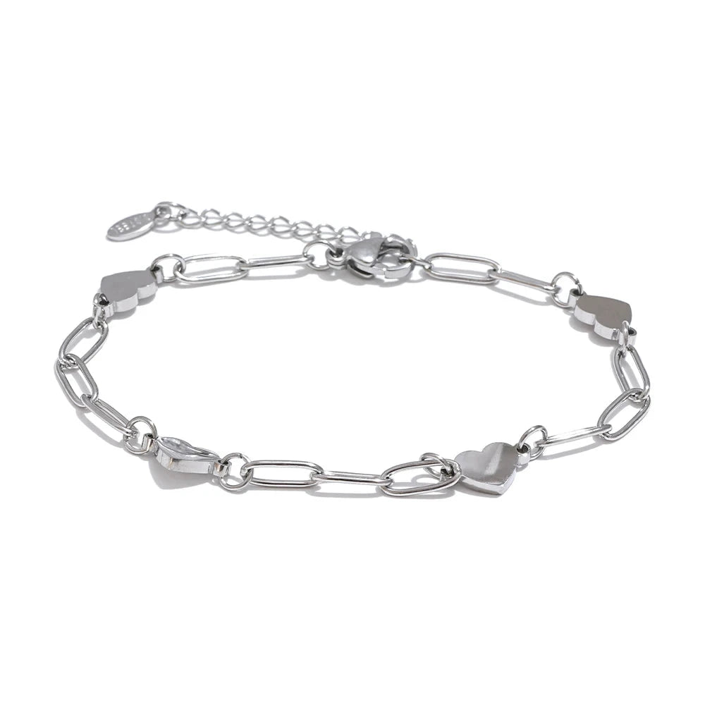 Fashion Stainless Steel Heart Handmade Chain Bracelet Bangle Waterproof Daily Charm Wrist Jewelry Bijoux Femme by PoisedMe
