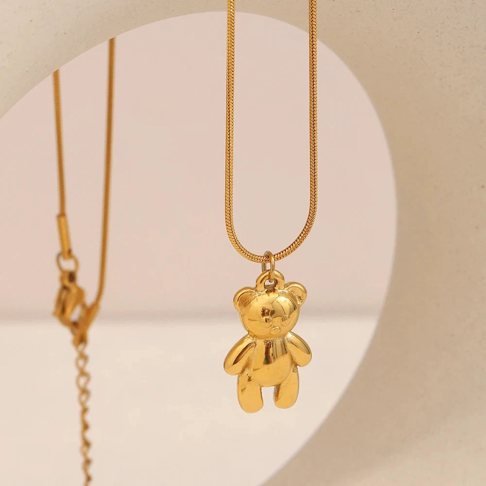 316L Stainless Steel 3D Bear Pendant Necklace Earrings Women's Charm 18K Gold Plated Jewelry High Quality Gift by PoisedMe