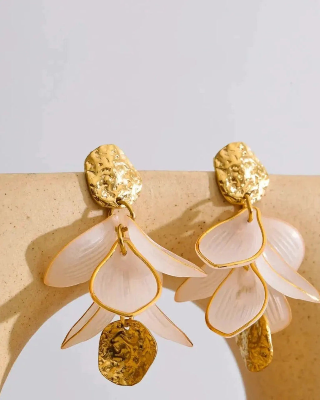 Flower Petal Drop Resin Acrylic 18K Gold PVD Plated Stainless Steel Earrings by Poised Me Jewelry Studio