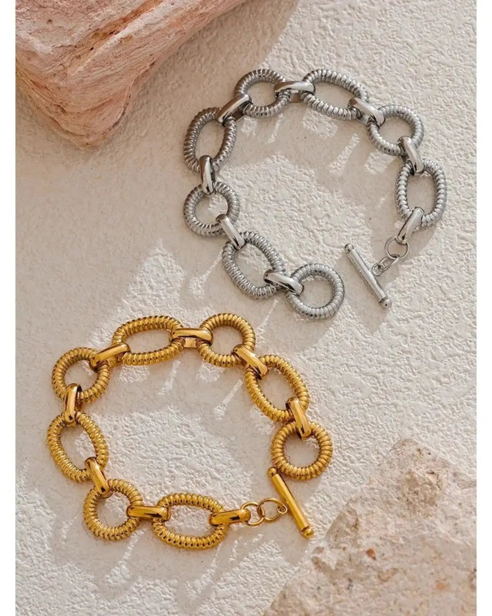 Textured Oval Chain Bracelet Unisex 18K Plated PVD Stainless Steel 316L by Poised Me Jewelry Studio