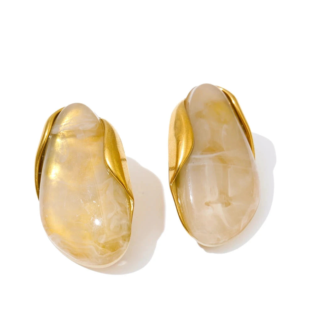 Resin Geometric Stud Earrings For Women 18K Gold Plated Stainless Steel by PoisedMe