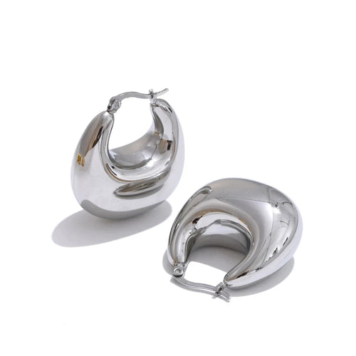 High Quality Stainless Steel Glossy Smooth Metal Chunky Hollow Hoop Earrings Statement PVD Plated Jewelry Recommend by PoisedMe